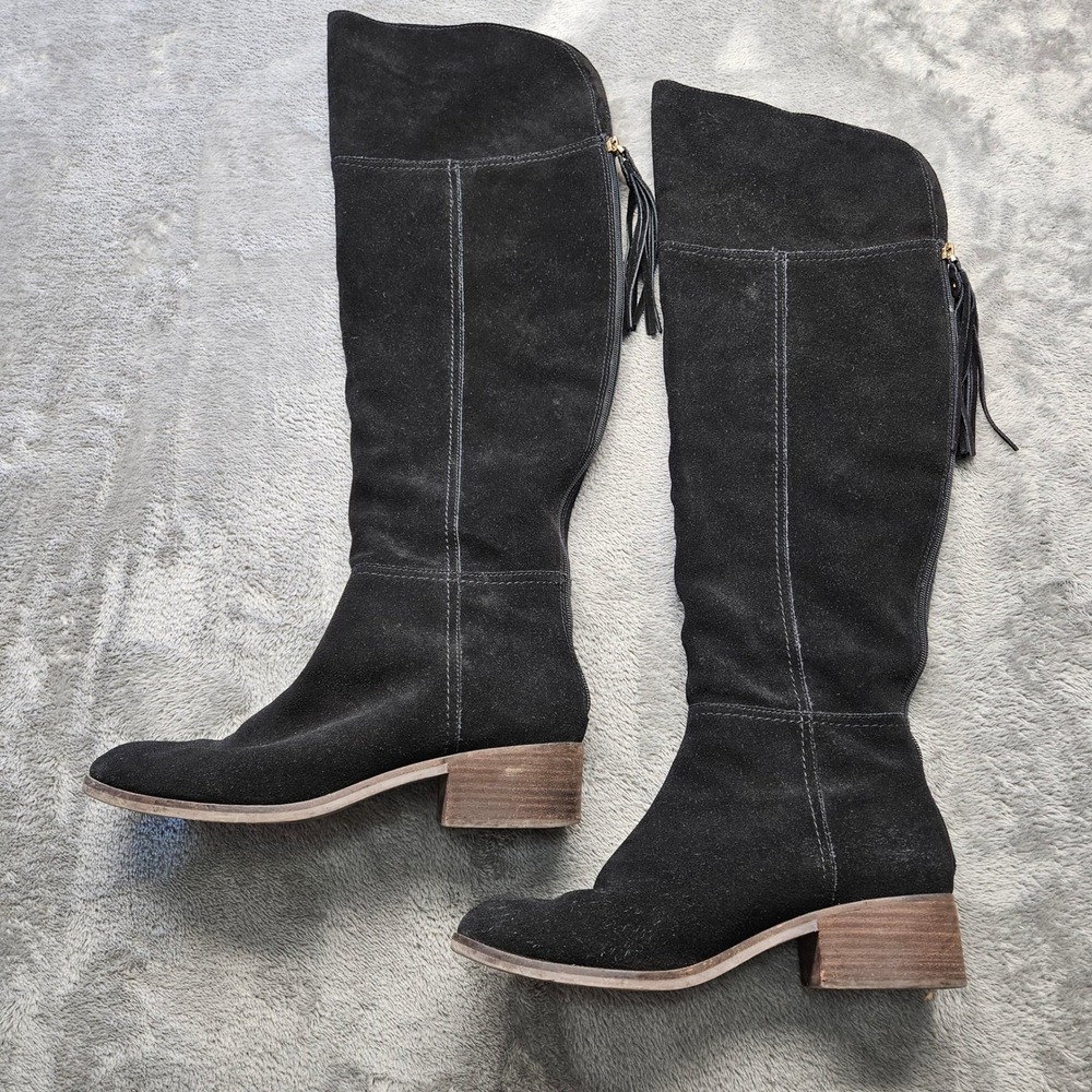 Gibson Ammelia Latimer Black Suede Over The Knee Tassel Boots Womens 9.5M Block‎